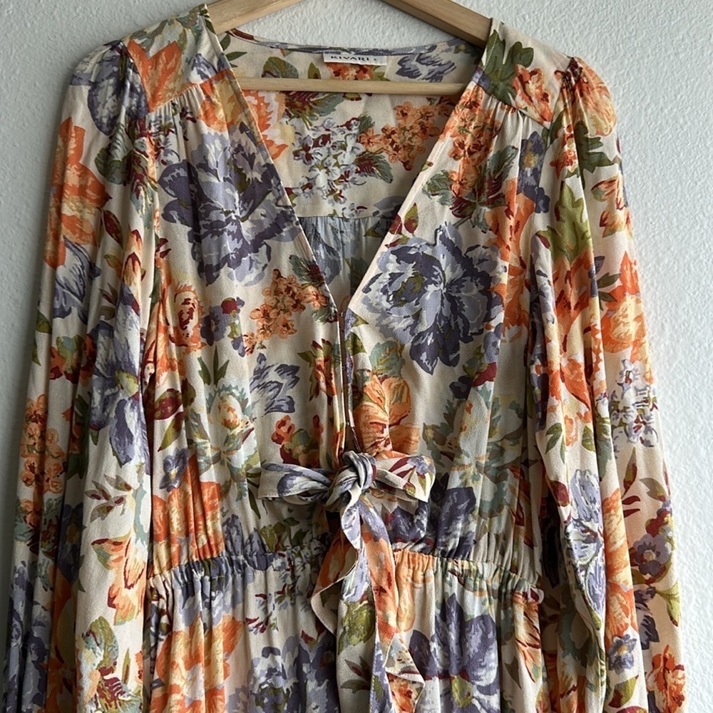 Kivari Aster Floral Orange Long Sleeve Mini Dress Sz. S - Picture 7 of 10